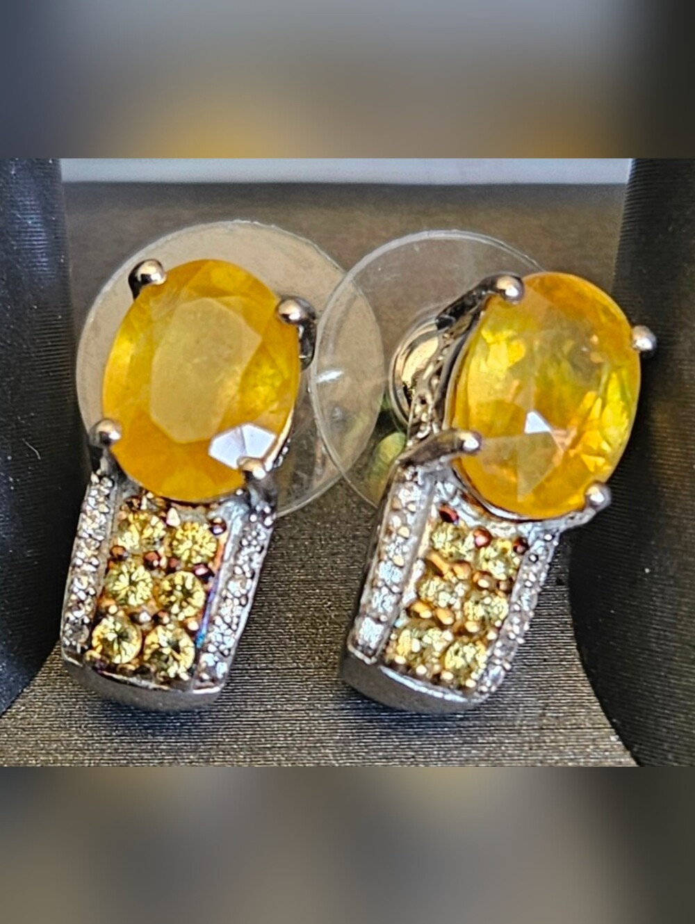 Yellow Sapphires J-Hoop Earrings in Platinum Over Sterling Silver 6.70cttw